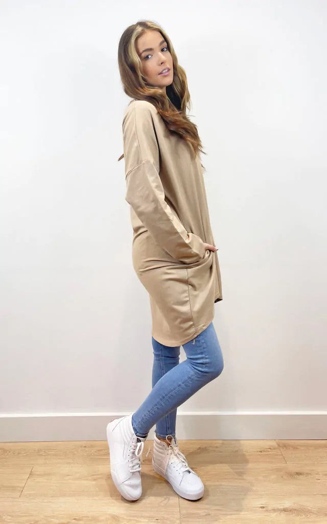 Oversized Sweatshirt Dress In Coffee