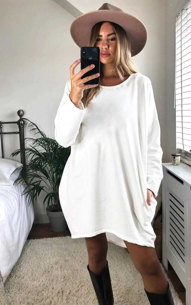 Oversized Sweatshirt Dress In Ivory