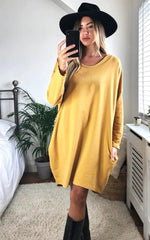 Load image into Gallery viewer, Oversized Sweatshirt Dress In Mustard
