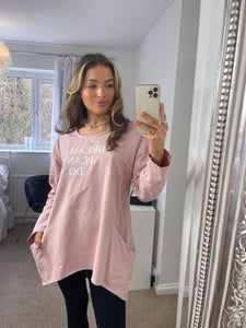 Dream Plan Do Slogan Sweat Tunic In Pink